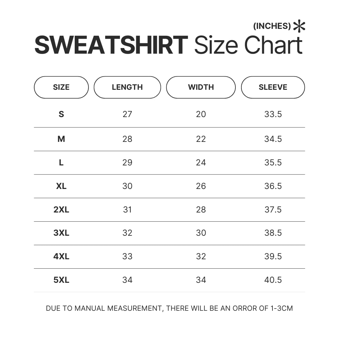 Sweatshirt Size Chart - Kakegurui Shop
